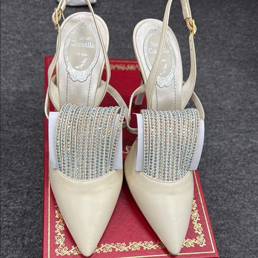 Rene Caovilla Cream Slingback Heels